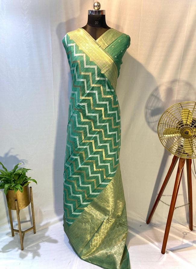 Pure Linen Cotton Pista Green Festival Wear Weaving Saree